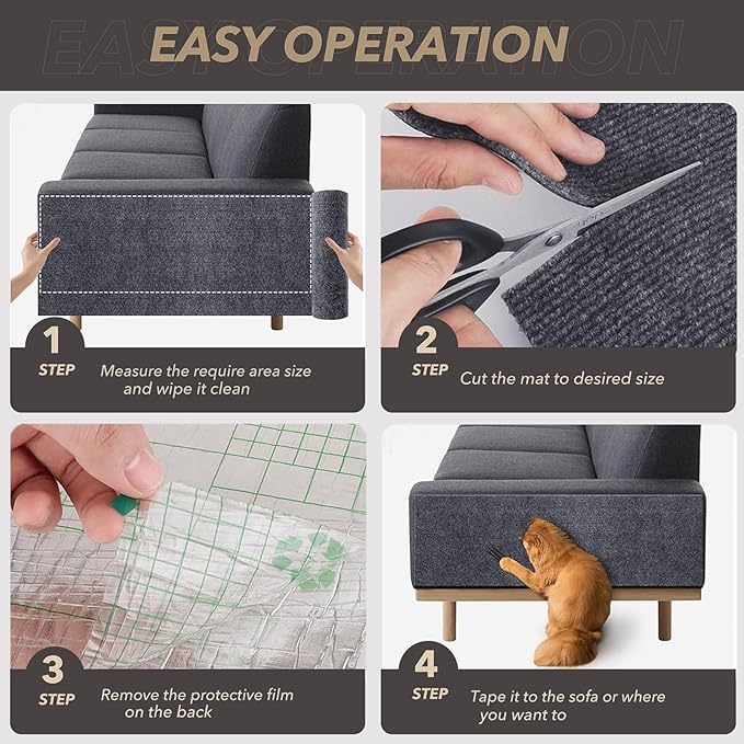 78.7"X15.8" Cat Scratching Mat, Self-Adhesive Cat Scratch Carpet, DIY Cats Scratch Furniture Protector for Couch, Sofa, Wall & Door, Durable Furniture Guards Couch Scratcher from Cats Claws, Dark Grey