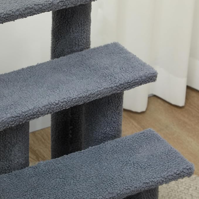 PawHut 25" 4-Step Multi-Level Carpeted Cat Scratching Post Pet Stairs - Gray