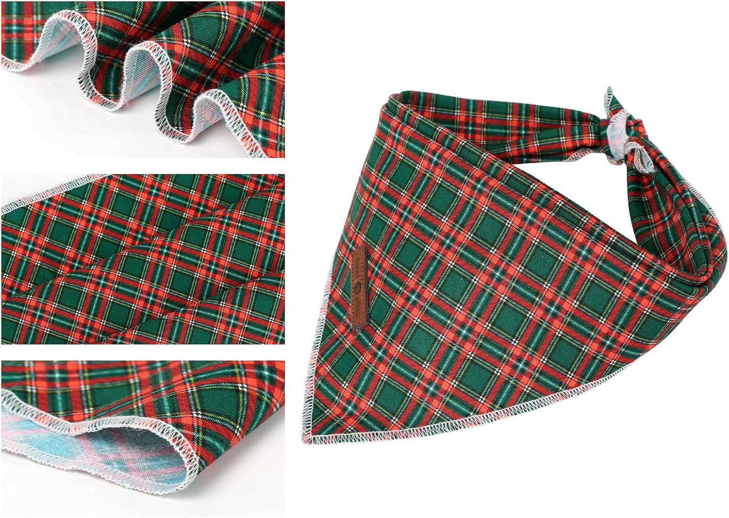 Lionet Paws Christmas Dog Bandana for Small Medium Dogs,Green Grid Dog Kerchief Washable Dogs Triangle Bibs Scarf for Girl or Boy