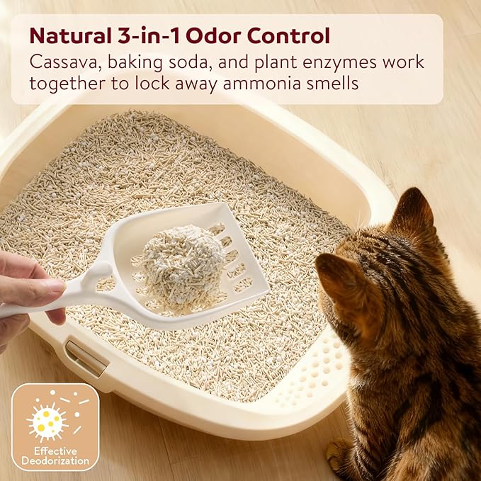 Premium Cassava & Tofu Cat Litter - Natural Ingredients, Quick Clumping, Long-Lasting Odor Control, Easy Scooping, Unscented, Dust-Free, Lightweight Pellets for Cats & Kittens