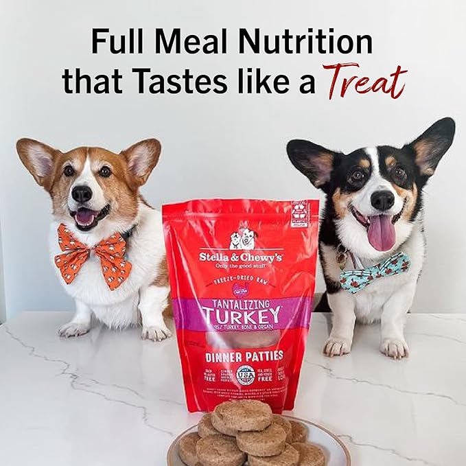 Stella & Chewy's Freeze-Dried Raw Dinner Patties - Turkey Recipe - High Protein Grain-Free Puppy & Dog Food - Perfect For Picky Eaters - 14 oz