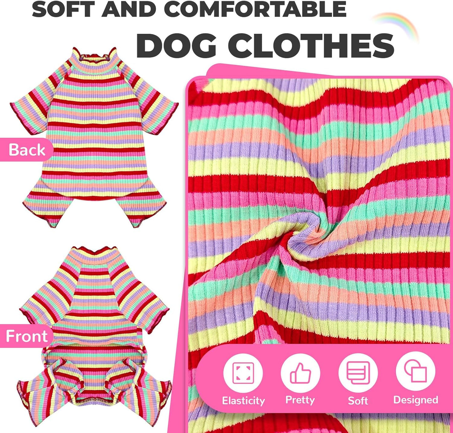 BAEJMJK Striped Dog Pajamas Stretchy Cute Four-Legged Boy Girl Dog Clothes with Sleeves Comfortable Dogs Jumpsuit Colorful Pet Puppy Outfits Apparel for Small Medium Dogs Cats(Red,Medium)