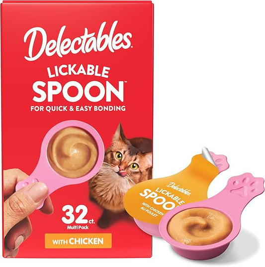 Delectables Lickable Spoon Handheld Wet Cat Treats Made with Real Chicken, Quick & Easy Creamy Puree, Mess Free, Grain-Free, No Added Fillers, No By-Products, No Added Preservatives, Chicken 32ct