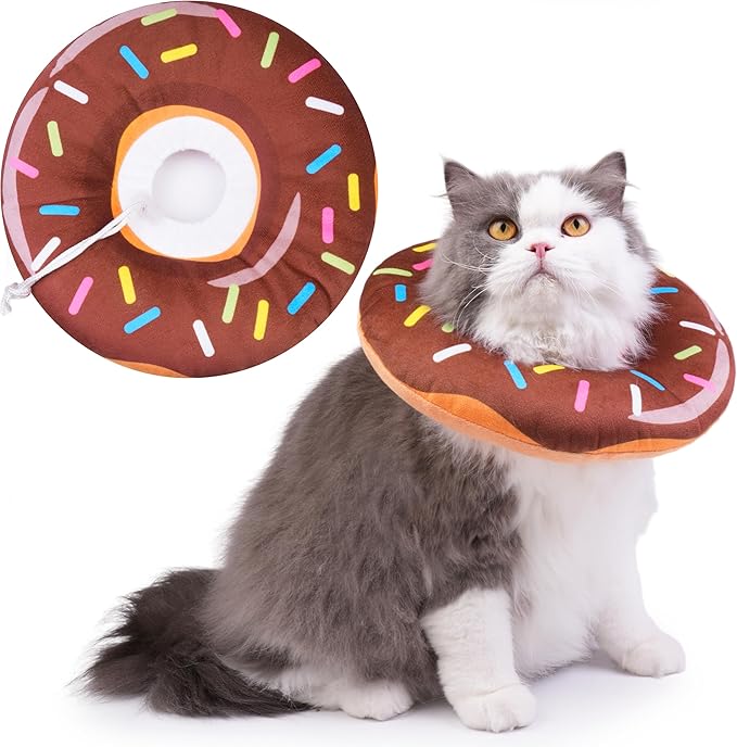 Cat Cone Collar Soft, Cat Recovery Collar for Wound Healing Cute Cat Donut Adjustable Cat Cones to Stop Licking Comfortable Lightweight Neck Elizabethan Collars for Cats Kittens After Surgery