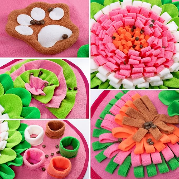 Snuffle Mat for Dogs, Pet Snuffle Mat for Small and Medium Dogs, Interactive Sniff Mat Feeding Mat for Puppies, Slow Feeder Dog Treat Mat for Training and Stress Relief (Bone Shape) (Pink, One Size)