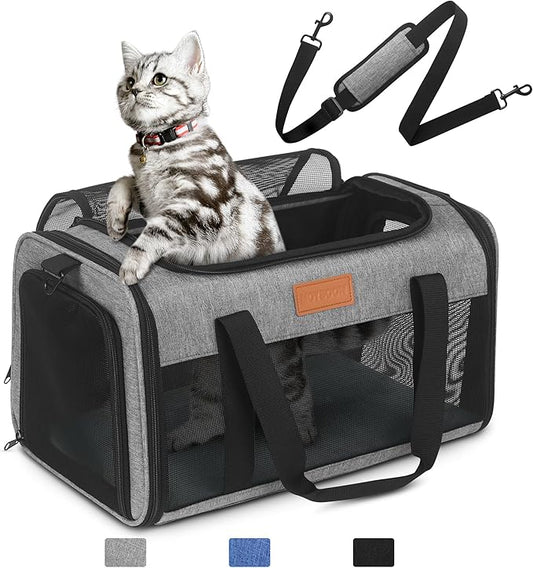 PETUX TSA Approved Pet Carrier in Cabin, 17"x11"x9.5" Soft Cat Carriers for Small Cat up to 12 lb and Puppy up to 10 lb, Top Open Portable Pet Carrier Airline Approved for Travel and Vet Visit (Grey)