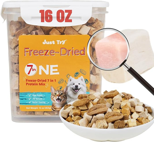 Just Try Freeze-Dried Dog Teats Mix for Dogs & Cats - Chicken, Duck, Salmon, Cod, Liver & Heart - Grain-Free, Training & Treats