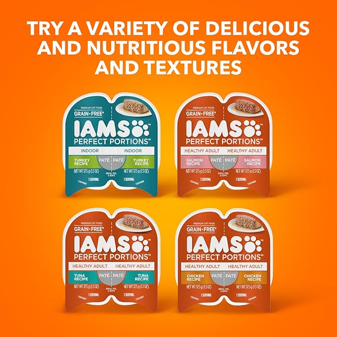 IAMS Perfect Portions Healthy Adult Wet Cat Food Cuts in Gravy, Chicken Recipe, 2.6 oz. Easy Peel Twin-Pack Trays (24 Count, 48 Servings)
