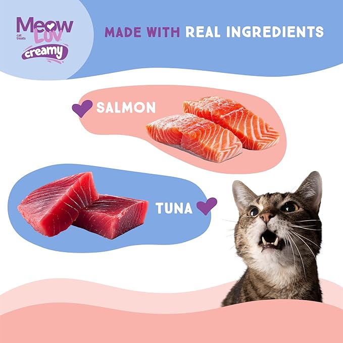 Ultra Chewy Meow Luv Salmon Recipe Lickable Cat Treats - Delicious Squeezable Cat Treats - Carrageenan Free - No Artificial Preservatives - Irresistible Snack - 0.5 Ounce Tubes (Pack of 10)