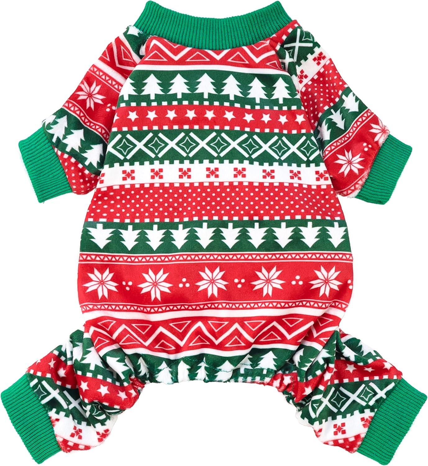 Fitwarm Dog Christmas Outfit, Holiday Pet Clothes for Small Dogs Boy Girl, Festive Pajamas with Feet, Puppy Onesie, Red, Green, XXL