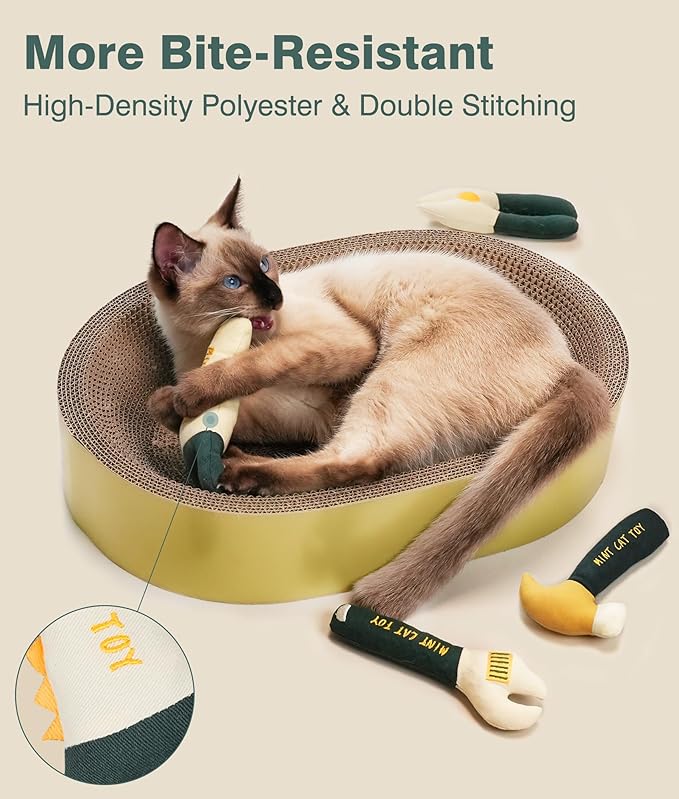 Joytale 4Pcs Tool-Shaped Catnip Toys, Organic Catnip & Crinkle Sound, Soft and Durable, Interactive Chew & Kicker Cat Toys, Exercise and Teething Relief for Indoor Cats & Kittens