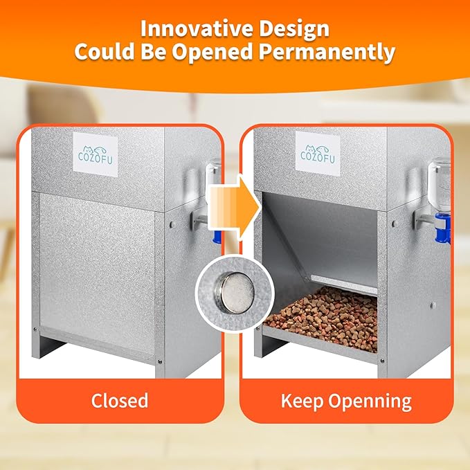 Automatic Gravity-Fed Dog Feeder with Water Bowl - Galvanized Steel Indoor/Outdoor Pet Food Station - 25lb Heavy-Duty Kibble Dispenser for All Dog Sizes