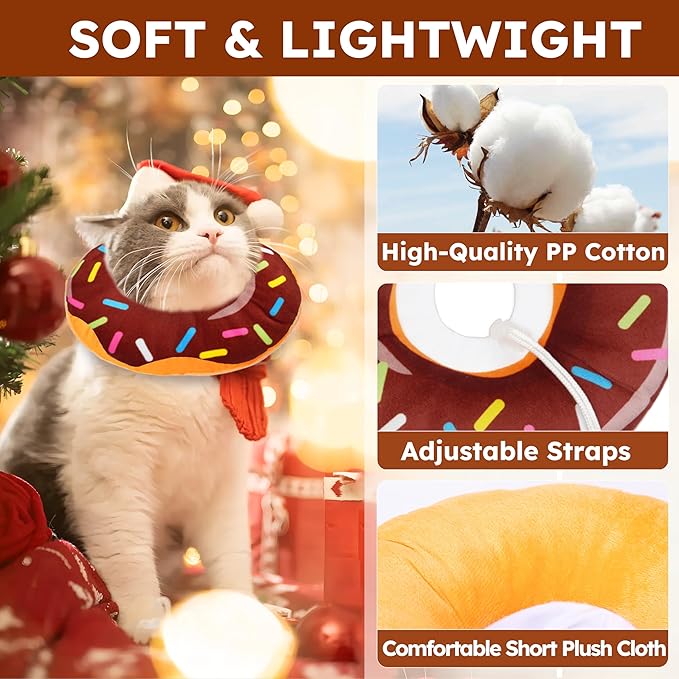 Cat Cone Collar Soft, Recovery Collar for Wound Healing Cute Donut Adjustable Cat Cones to Stop Licking Comfortable Lightweight Neck Elizabethan Collars for Kittens After Surgery