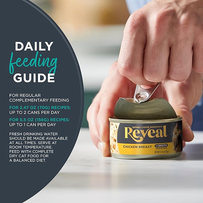 Reveal Natural Wet Kitten Food, Limited and Natural Ingredients, Grain Free, High Protein with No Artificial Additives, Chicken & Tuna Variety in Broth (8 x 2.47 oz Cans)