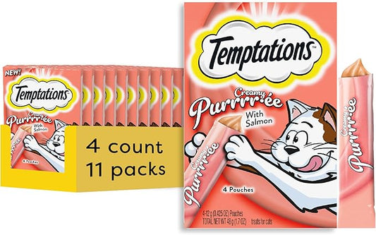 Temptations Creamy Puree Squeezable Lickable Wet Cat Treats with Salmon, 0.42 oz. Tubes, 4 Count, Pack of 11 (44 Total)