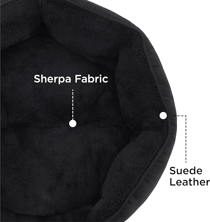 Bedsure Dog Beds for Small Dogs - Round Cat Beds for Indoor Cats, Washable Pet Bed for Puppy and Kitten with Slip-Resistant Bottom, 20 Inches, Black