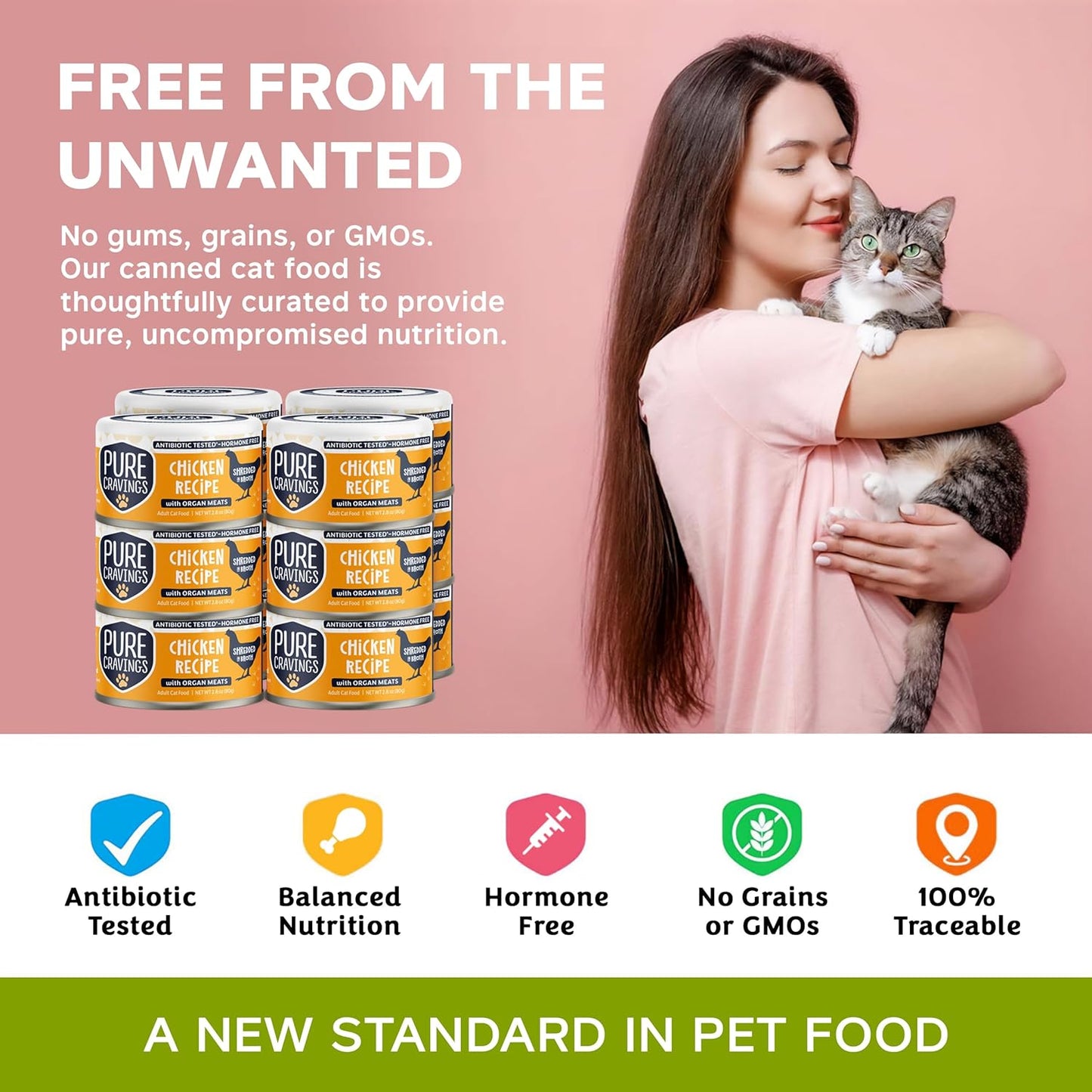 Chicken Recipe in Broth, Shredded Wet Cat Food, Grain-Free Protein, Non-GMO, 12 Pack