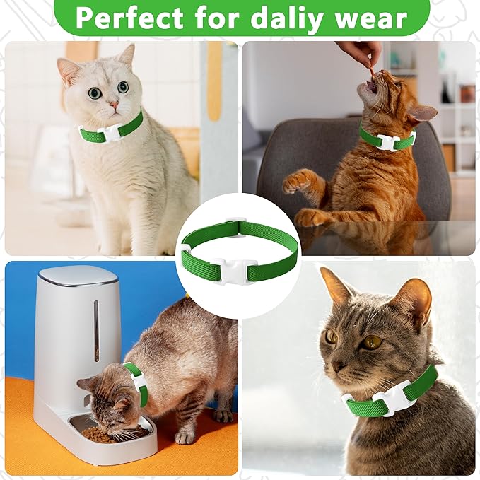 Elastic Cat Collar, Stretch Cat Collar Quick Release, Bright Colors Safety Kitten Collar Adjustable Collar for Kittens, Lightweight Soft Polyester Collars for Boy Girl Cats (Green,M)