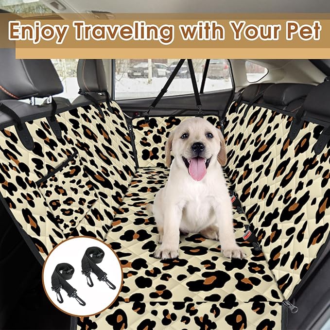 Dog Car Seat Cover, Durable Waterproof Scratch Proof Nonslip Dog Hammock, Back Seat Covers with Pocket for Cars SUVs and Trucks - S, Leopard/Black