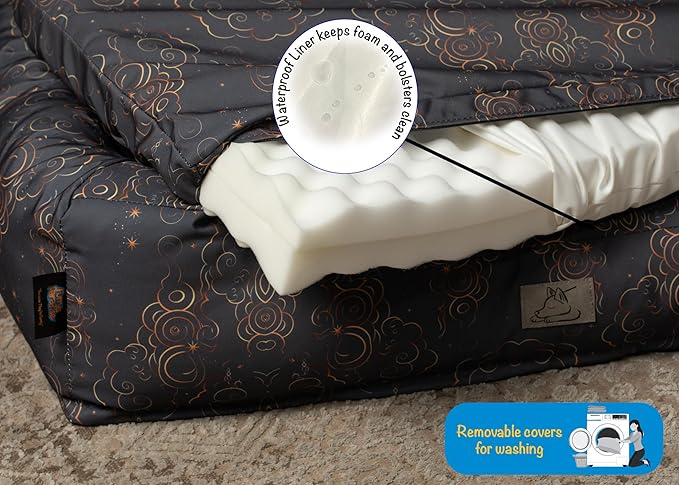 Furry's Paradise Foam Cuddler Pet Bed with Waterproof Liners, Reversible Cushion, Washable Cover, Recycled Fibers and Non-Slip Bottom. (in The Clouds, Orthopedic Large)