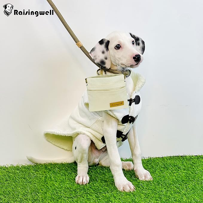 Dog Treat Pouch, Lvory Pocket Sized Pet Training Pouch, Cotton Fabric, Hand Free Dog Walking Bag with Carabiner, Self-Closing Pet Feed Snack Reward, for Puppy Travel or Outdoor Use