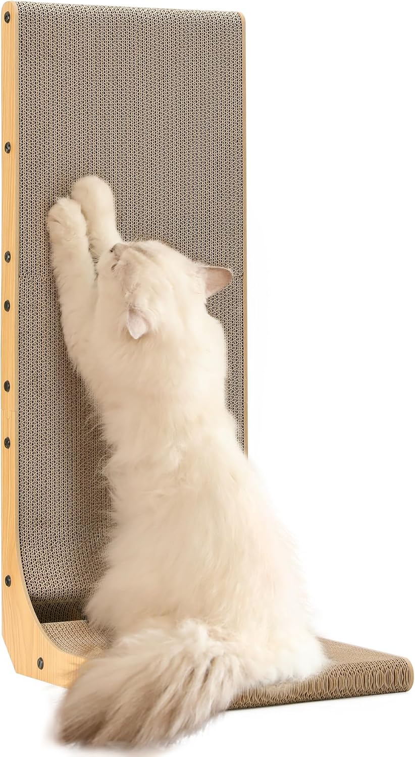 FUKUMARU Cat Scratcher, 32.7 Inch L Shape Cat Scratch Pad Wall Mounted, Cat Scratching Cardboard with Ball Toy for Indoor Cats, Extra Large