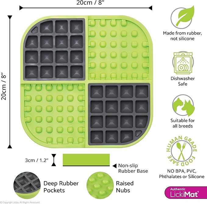 LickiMat Slomo, Dog Slow Feeders Lick Mat, Boredom Anxiety Reducer; Perfect for Food, Treats, Yogurt, or Peanut Butter. Fun Alternative to a Slow Feed Dog Bowl, Green