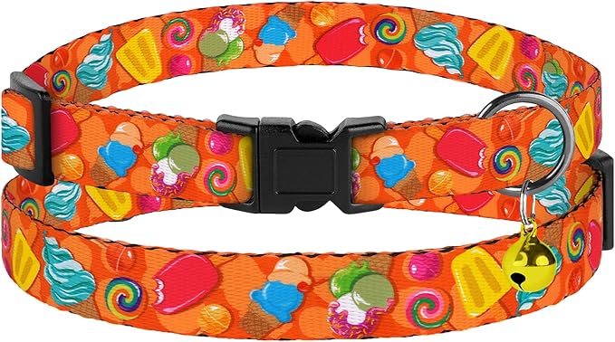 Cat Collars 2 Pack - Soft Cute Breakaway Collar with Bell, Adjustable Safety Kitten Collars for Girl & Boy Cats – Comfortable Stylish Patterned Print Lightweight (Donut + Ice Cream)