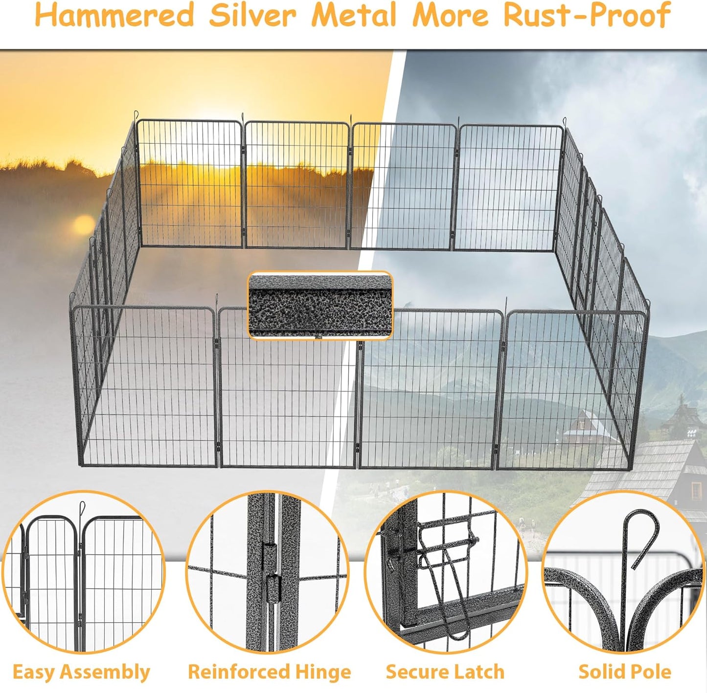 Dog Playpen, Outdoor Dog Fence, 16 Panels, 40" H Dog Pen for Medium/Small Dogs, Heavy Duty Metal Pet Fence with Gate, Portable Dog Fence for RV Camping and Yard (Black)