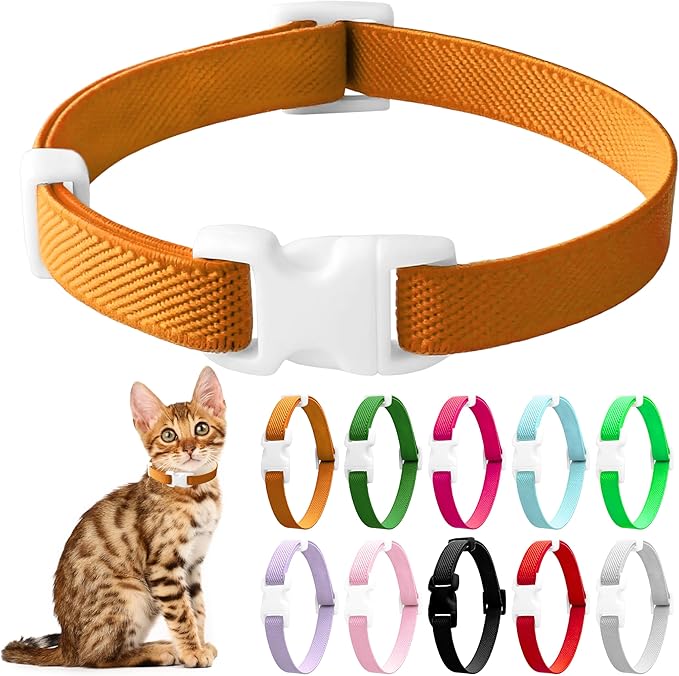 Elastic Cat Collar, Stretch Cat Collar Quick Release, Bright Colors Safety Kitten Collar Adjustable Collar for Kittens, Lightweight Soft Polyester Collars for Boy Girl Cats (Brown,S)