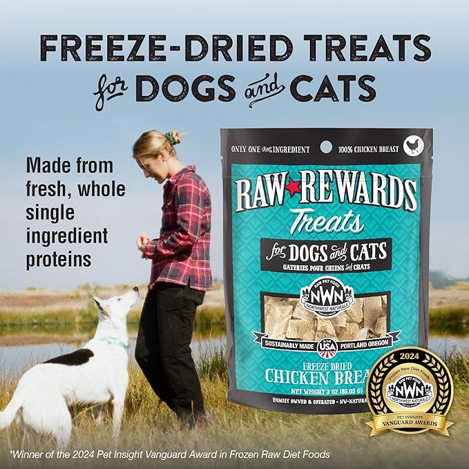 Northwest Naturals Raw Rewards Freeze-Dried Chicken Breast Treats for Dogs and Cats - Bite-Sized Pieces - Healthy, 1 Ingredient, Human Grade Pet Food, Natural - 3 Oz (Pack of 3)
