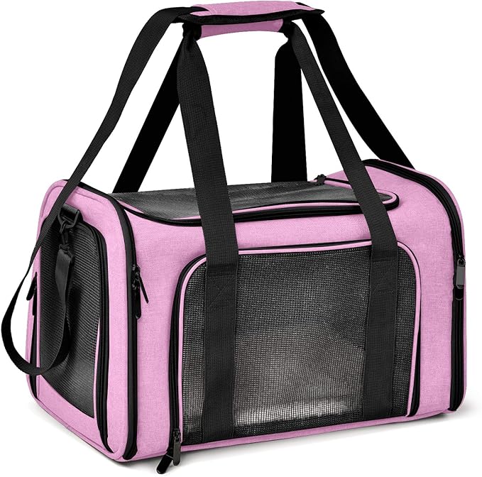 Pet Carrier for Small Medium Cats Dogs Puppies up to 15 Lbs, TSA Airline Approved, Soft Sided, Collapsible Travel - Pink