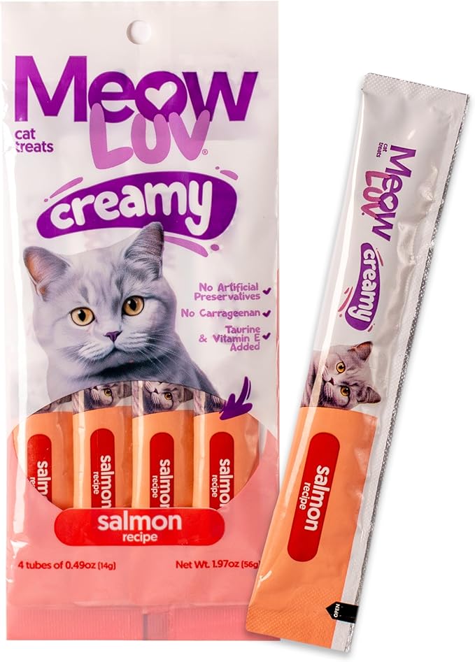 Ultra Chewy Meow Luv Salmon and Tuna Lickable Cat Treats - Delicious Squeezable Cat Treats - Carrageenan Free - No Artificial Preservatives - Irresistible Snack - 0.5 Ounce Tubes (Pack of 4)