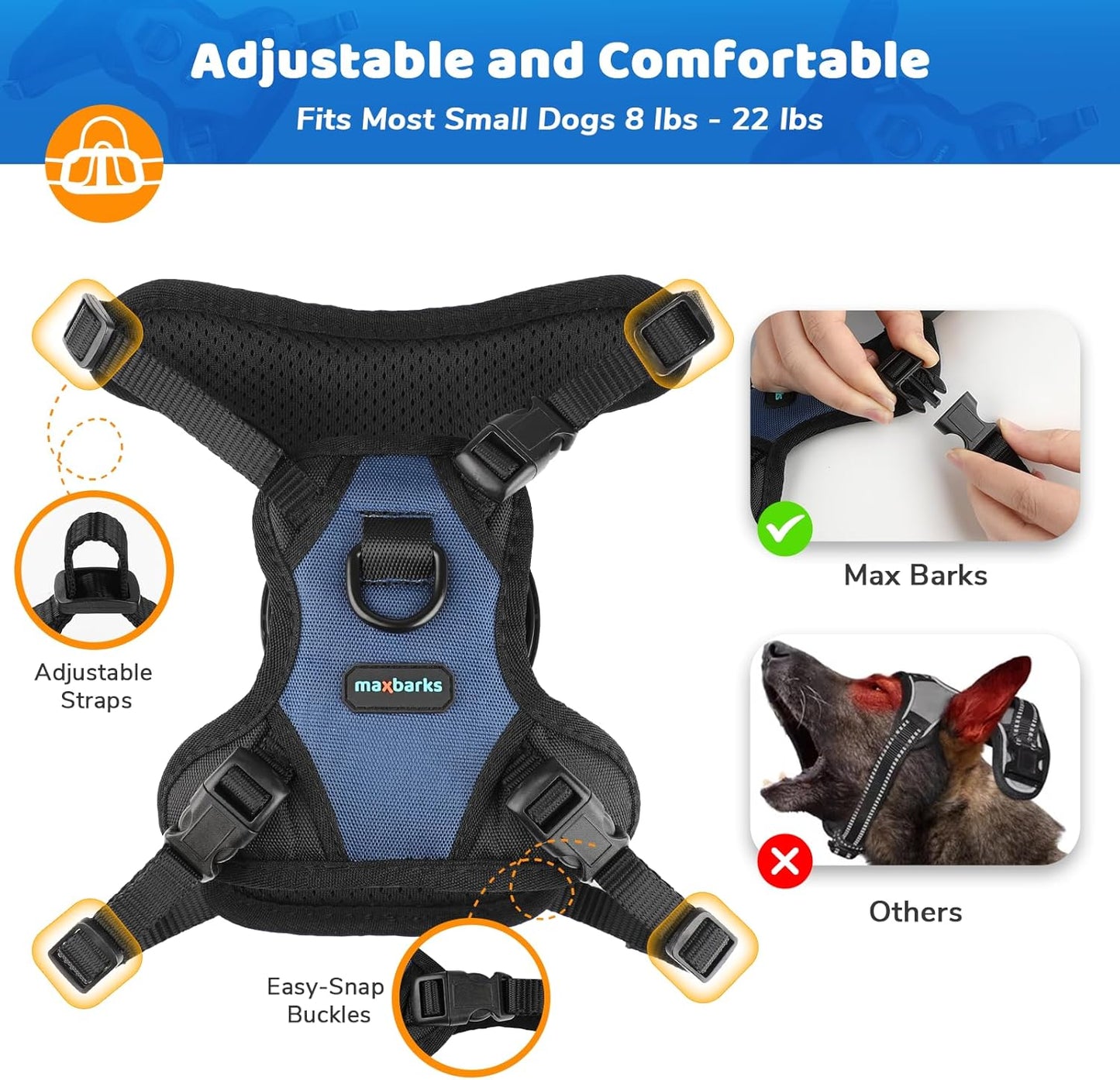 Bark Control Training Vest for Small Dogs - Rechargeable No Barking Device for Dogs - Bark Deterrent with 5 Sensitivity Levels, Adjustable Straps, D-Ring - No False Alarms or Throat Prongs