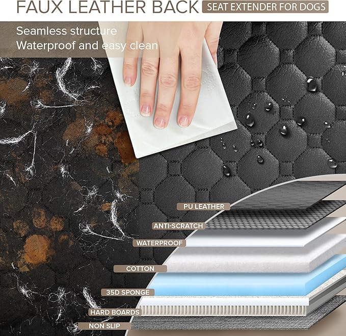 XL Truck Back Seat Extender for Dogs, PU Leather Hard Bottom Car Seat Cover for Dogs,Heavy Duty Dog Car Seat Cover for Back Seat, Waterproof Dog Hammock for Truck, F150, Ram1500 and Large SUV