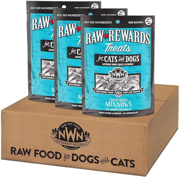 Northwest Naturals Raw Rewards Freeze-Dried Minnow Treats for Dogs and Cats - Bite-Sized Pieces - Healthy, 1 Ingredient, Human Grade Pet Food, All Natural, Proudly Made in USA, 1 Oz (Pack of 3)