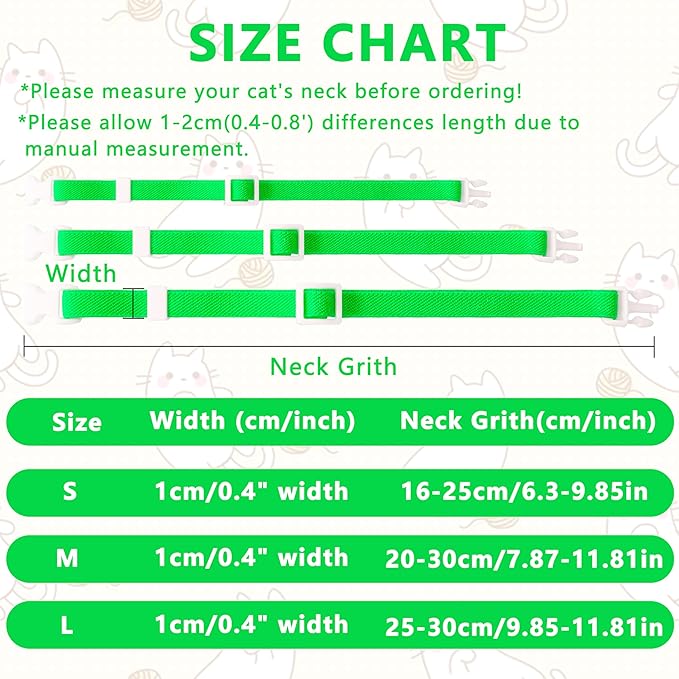 Elastic Cat Collar, Stretch Cat Collar Quick Release, Bright Colors Safety Kitten Collar Adjustable Collar for Kittens, Lightweight Soft Polyester Collars for Boy Girl Cats (Neon Green,M)