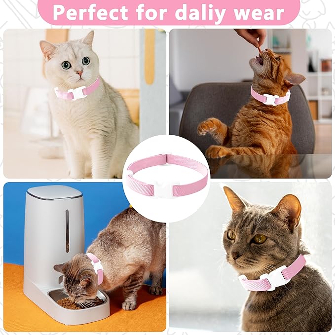 Elastic Cat Collar, Stretch Cat Collar Quick Release, Bright Colors Safety Kitten Collar Adjustable Collar for Kittens, Lightweight Soft Polyester Collars for Boy Girl Cats (Pink,S)