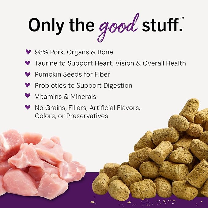 Stella & Chewy's Freeze-Dried Raw Cat Dinner Morsels - Premium Pork Recipe with 98% Responsibly-Sourced Meat & Organs - Natural Grain-Free Cat & Kitten Food - Made in USA - 3.5 oz