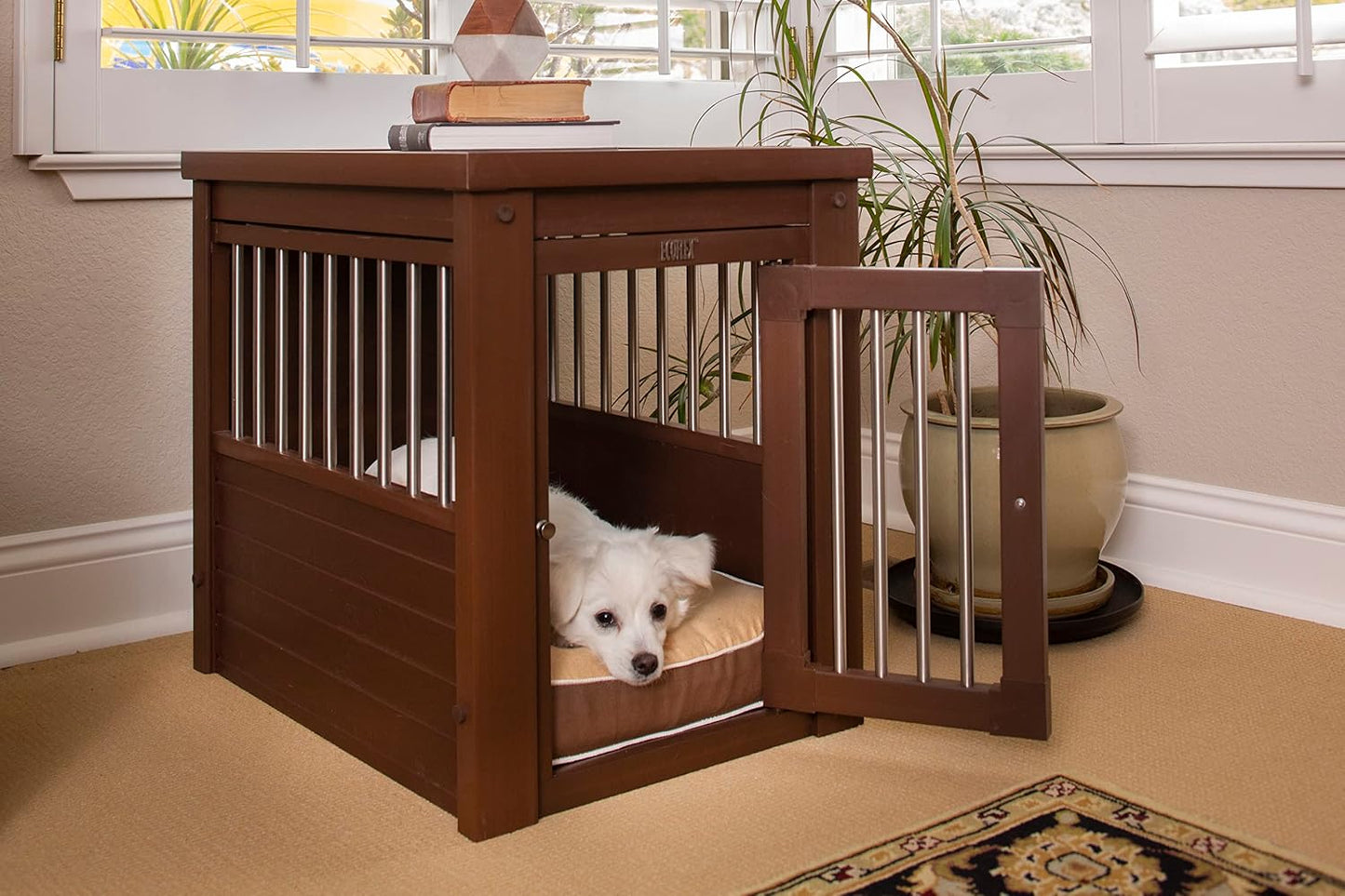 New Age Pet ECOFLEX Dog Crate End Table - Furniture-Style Pet Crate for Crate Trained Dogs - Stainless Steel Tubing & a Latched Closure - 10 Year Manufacturer's Warranty