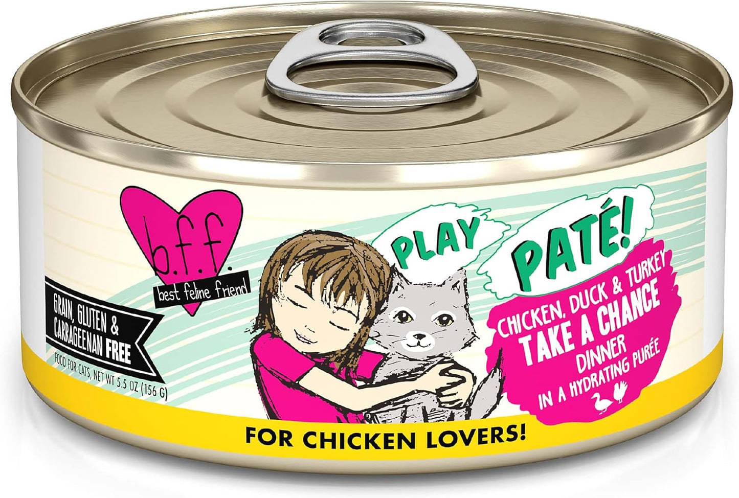 Weruva B.F.F. Play - Best Feline Friend Paté Lovers, Aw Yeah!, Chicken, Duck & Turkey Take a Chance with Chicken, Duck & Turkey, 5.5oz Can (Pack of 8)