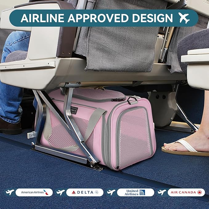 PETSFIT Cat Carrier, Pet Carrier Airline Approved, Cat Travel Carrier for Small and Medium Cats Under 12 Lbs, Soft Sided Kitten Carrier with Cozy Extendable Mat, Cat Carrier Bag, Pink