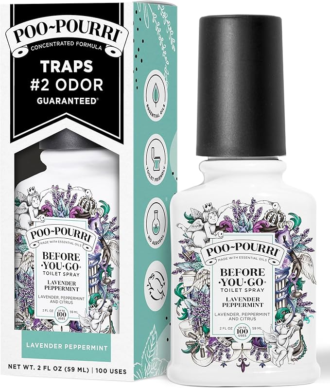 Poo-Pourri Before-You-Go Toilet Spray, Lavender Peppermint, 2 Fl Oz, Up to 100 Uses, Bathroom Odor Deodorizer, Plant-Based with Essential Oils for Home or Work, Travel Essentials, TSA Approved Size