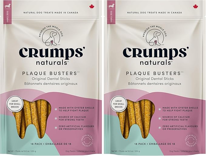 Crumps' Naturals Plaque Busters 3.5" (18ct) 9.0oz/255g Dog Dental Treat (Pack of 2)