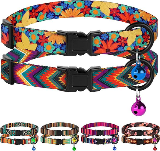 Cat Collars 2 Pack - Soft Cute Breakaway Collar with Bell, Adjustable Safety Kitten Collars for Girl & Boy Cats – Comfortable Stylish Patterned Print Lightweight (Floral + Arrows)