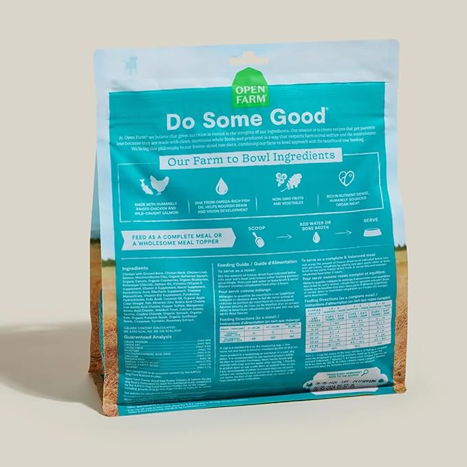 Open Farm, Freeze Dried Raw Puppy Food, Morsels with 95% Meat, Organs & Bone, Organic Produce & Superfoods, Complete Meal or Freeze Dried Dog Food Topper, Chicken & Salmon Puppy Recipe, 13.5oz Bag