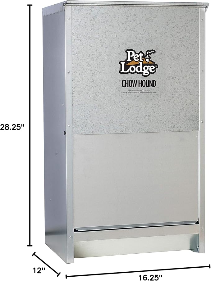 Pet Lodge® Automatic Dog Feeder | Chow Hound Outdoor Pet Feeder for Large Dogs | Tough Galvanized Steel | Made in USA | 50 Pound