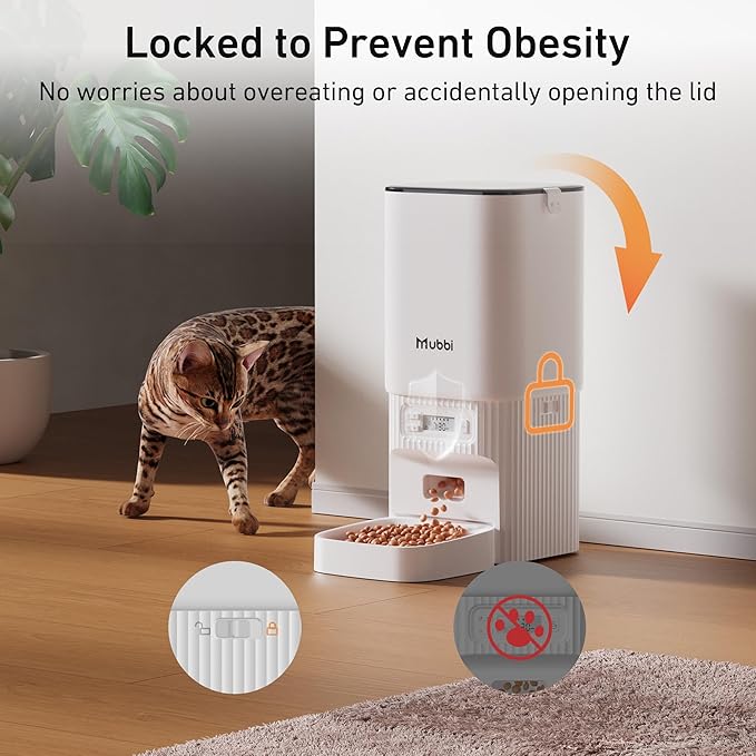 Automatic Cat Feeders, 7L/29 Cups Automatic Dog Feeder with Desiccant Bag, 1-6 Meals Ideal for 2-15mm Dry Food, Suitble for Multiple Pets, Dual Power Supply, Detachable Washable, White