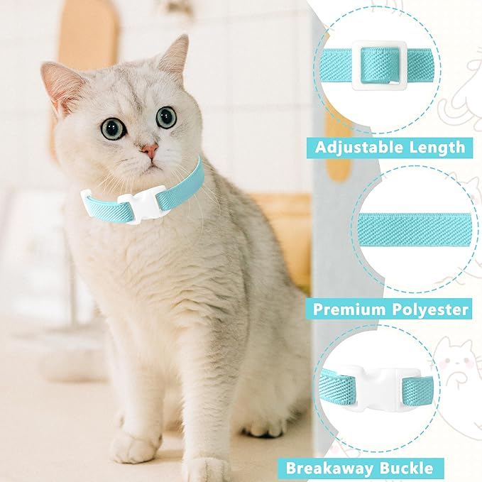 Elastic Cat Collar, Stretch Cat Collar Quick Release, Bright Colors Safety Kitten Collar Adjustable Collar for Kittens, Lightweight Soft Polyester Collars for Boy Girl Cats (Lightblue,S)