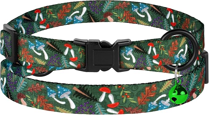 4PCS Breakaway Cat Collars with Bell - Cute Soft Adjustable Safety Kitten Collars 4-Pack - Nylon Pet Collars Nature Tribal Striped Floral Space Aztec Flowers Print (Nature)